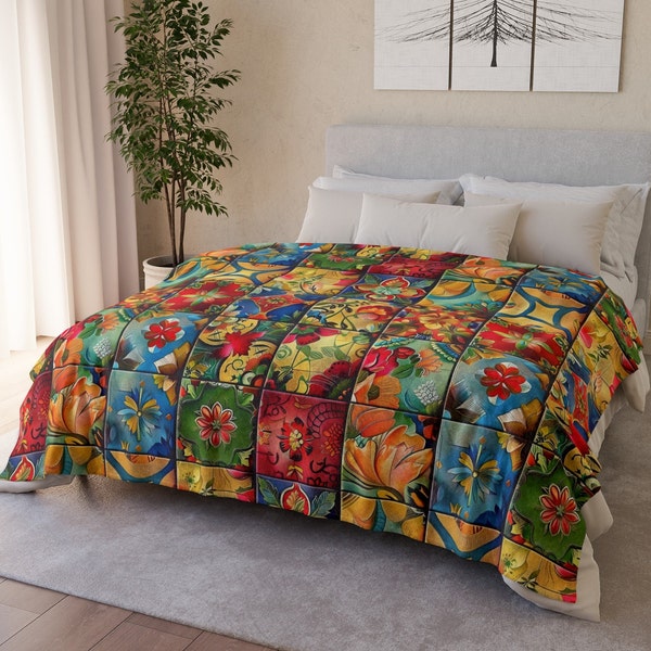 Patchwork Design Polyester Blanket Blankets and Throws Interior Decor Living Room Decor, Bedroom Decor Soft Furnishings House and Home Throw