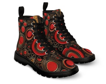 Women's Canvas Boots Abstract Circle Design Fashionable Boots for Women Trendy Boots Comfortable Combat Boots