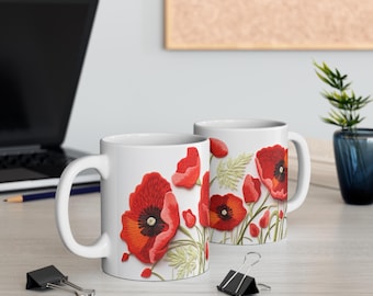 Roter Mohn Blumenbecher | 11oz Keramik Kaffeetasse