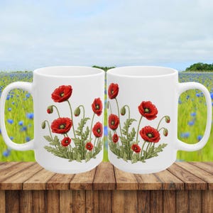 Red Poppy Botanical Mug | Ceramic Coffee Cup image 11