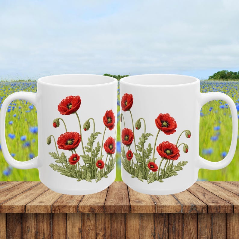 Red Poppy Botanical Mug | Ceramic Coffee Cup image 11