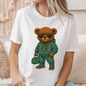 Monogram Designer t-shirt, Hustler Bear, Luxe Bear Shirt,Hip Hop Bear, Adventure time, graffiti bear graphic tee,Luxury design,best gift