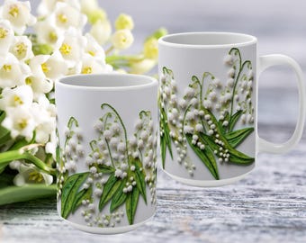 Lily Of The Valley Mug: May Birth Flower, Floral Ceramic Coffee Cup