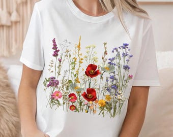 Vintage Pressed Flowers T-Shirt: Boho Cottagecore Botanical Tee