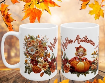 Hello Autumn Coffee Mug: Pumpkin & Floral Fall Kitchenware