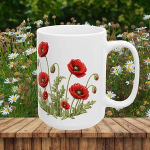 Red Poppy Botanical Mug | Ceramic Coffee Cup image 17