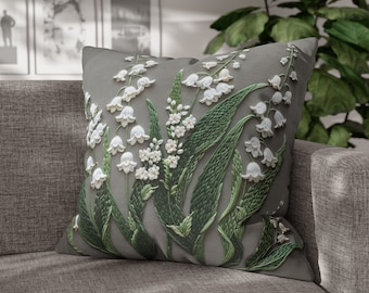 Housse de coussin muguet, housse de coussin à fleurs, décoration de ferme, cadeau de fête des mères, coussin, décoration florale, housse de coussin, décoration d'intérieur, cadeau