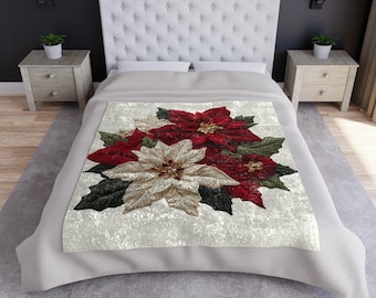 Luxe Velvet Throw Blanket: 3D Embroidered Floral Boho Sofa Throw