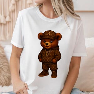 Monogram Designer t-shirt, Hustler Bear, Luxe Bear Shirt,Hip Hop Bear, Adventure time, graffiti bear graphic tee, Luxury design, best gift