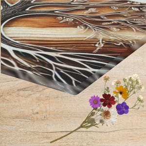 Tree of Life Glass Charcuterie Board: Wood Look Print, Tempered Glass