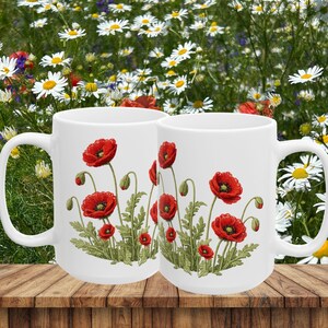 Red Poppy Botanical Mug | Ceramic Coffee Cup image 4