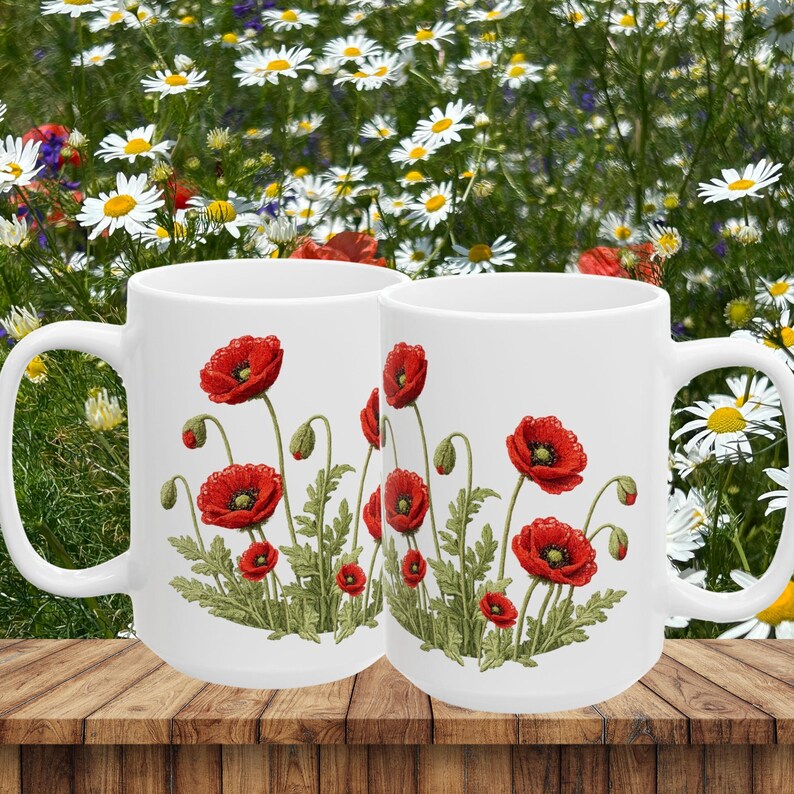 Red Poppy Botanical Mug | Ceramic Coffee Cup image 4