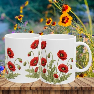 Red Poppy Botanical Mug | Ceramic Coffee Cup image 14