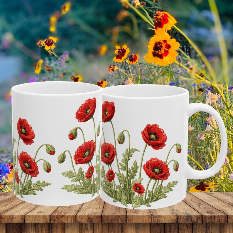 Red Poppy Botanical Mug | Ceramic Coffee Cup image 14