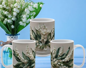 Lily of the Valley Mug: 3D Floral Print, Cottagecore Coffee Mug