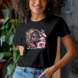 Black Beauty Queen T-Shirt: 3D Embroidery Style, Afro Woman Tee