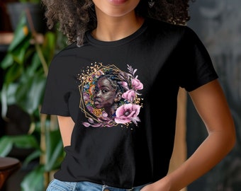 Black Beauty Queen T-Shirt: 3D Embroidery Style, Afro Woman Tee
