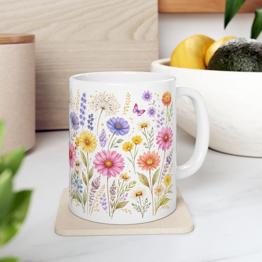 Wildflower Bouquet Mug | Floral Ceramic Coffee Mug, Spring Meadow ...