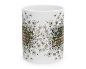 Mug drapeau américain : tasse à café florale patriotique en céramique