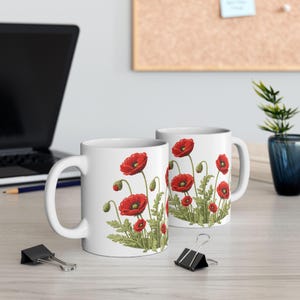 Red Poppy Botanical Mug | Ceramic Coffee Cup image 15