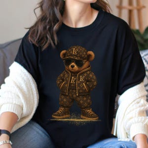 Monogram Designer t-shirt, Hustler Bear, Luxe Bear Shirt,Hip Hop Bear, Adventure time, graffiti bear graphic tee,Luxury design,best gift