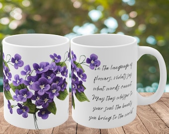 February Birth Flower Mug: 4D Violet Floral Ceramic Coffee Cup
