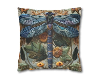 Housse de coussin libellule William Morris : coussin Art nouveau en faux suède