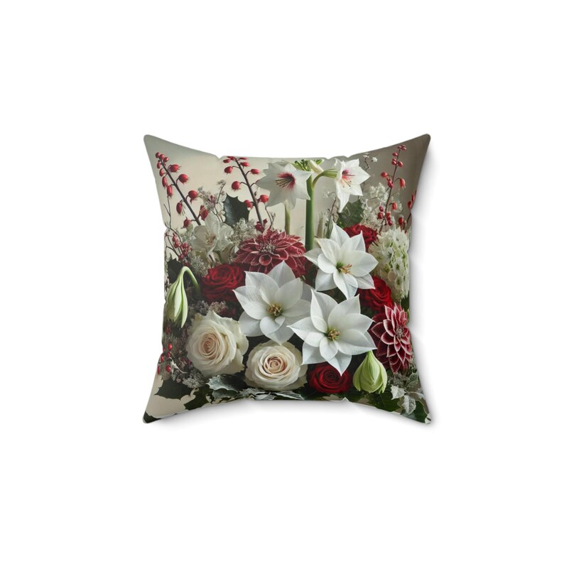Botanical Christmas Pillow Soft Cozy Spun Polyester Square Throw Pillow