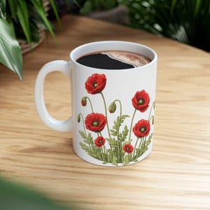 Red Poppy Botanical Mug | Ceramic Coffee Cup image 7