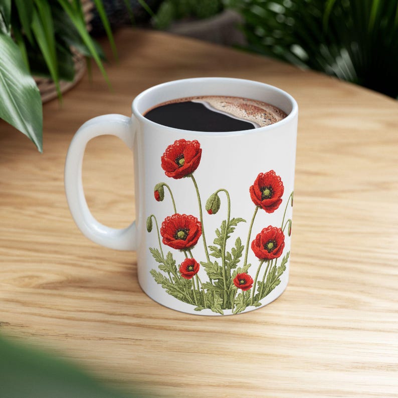 Red Poppy Botanical Mug | Ceramic Coffee Cup image 7