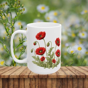 Red Poppy Botanical Mug | Ceramic Coffee Cup image 8