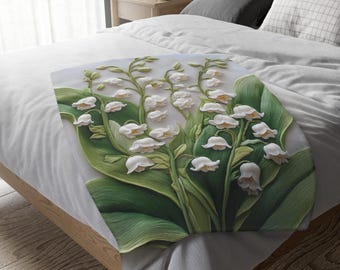 Lily of the Valley Minky Blanket: May Birth Flower Throw