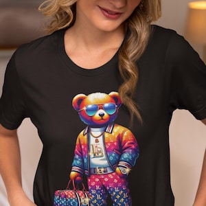 Monogram Designer t-shirt, Hustler Bear, Luxe Bear Shirt,Hip Hop Bear, Adventure time, graffiti bear graphic tee,Luxury design,best gift