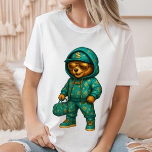 Monogram Designer t-shirt, Hustler Bear, Luxe Bear Shirt,Hip Hop Bear, Adventure time, graffiti bear graphic tee,Luxury design,best gift