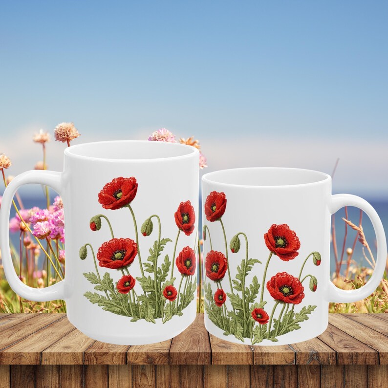 Red Poppy Botanical Mug | Ceramic Coffee Cup image 16