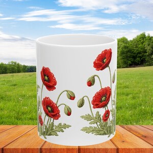 Red Poppy Botanical Mug | Ceramic Coffee Cup image 13