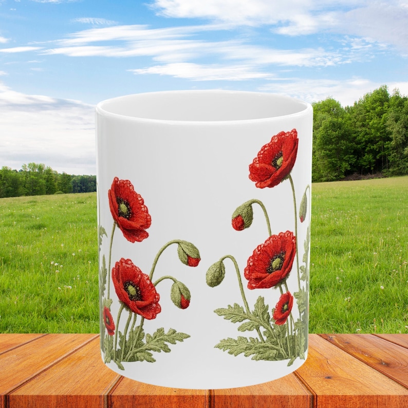 Red Poppy Botanical Mug | Ceramic Coffee Cup image 13