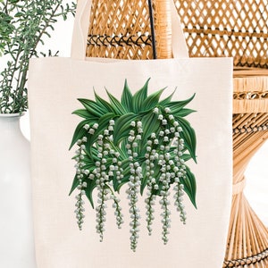 Wildflowers Lily of the Valley Canvas Tote Bags, Reusable Tote Bag, Bridesmaid tote bag, Gifts for Mom, Bridesmaid gifts, Wedding gifts