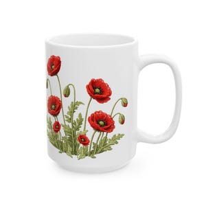 Red Poppy Botanical Mug | Ceramic Coffee Cup image 5