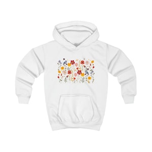 Geperst Bloemen Jeugd Sweatshirt met Capuchon, Boho Cottagecore Pastel Botanische Bloemen Pullover Shirt Fairycore Girls Wildflowers Crewneck Hoodie
