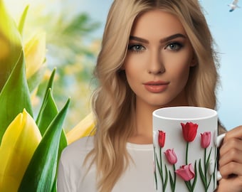 3D Tulip Flower Coffee Mug: Boho Cottagecore Floral Tea Cup