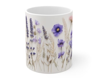 Geperste mok wilde bloemen: theekopje botanische lavendel Floral