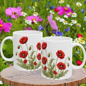 Red Poppy Botanical Mug | Ceramic Coffee Cup image 10