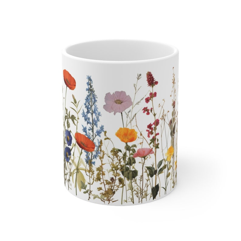 Pressed Flowers Mug, Boho Wildflowers Cottagecore Coffee Mug, Vintage ...