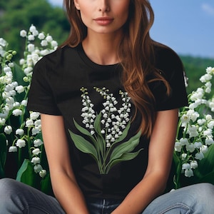T-shirt lelietje-van-dalen, vintage cottagecore-shirt, boho-shirt wilde bloemen, natuurshirt, botanisch shirt, tuinliefhebber, cadeau bruidsmeisje