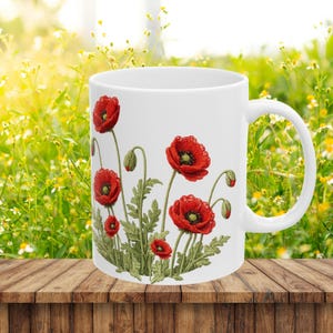 Red Poppy Botanical Mug | Ceramic Coffee Cup image 9