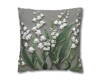 Lily of the Valley Pillow Cover: Faux Embroidery Floral Design