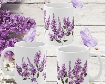 Tazza viola lilla: motivo floreale ricamato, arredamento Cottagecore