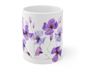 Pressed Violet Flower Mug: Cottagecore Floral Coffee Cup