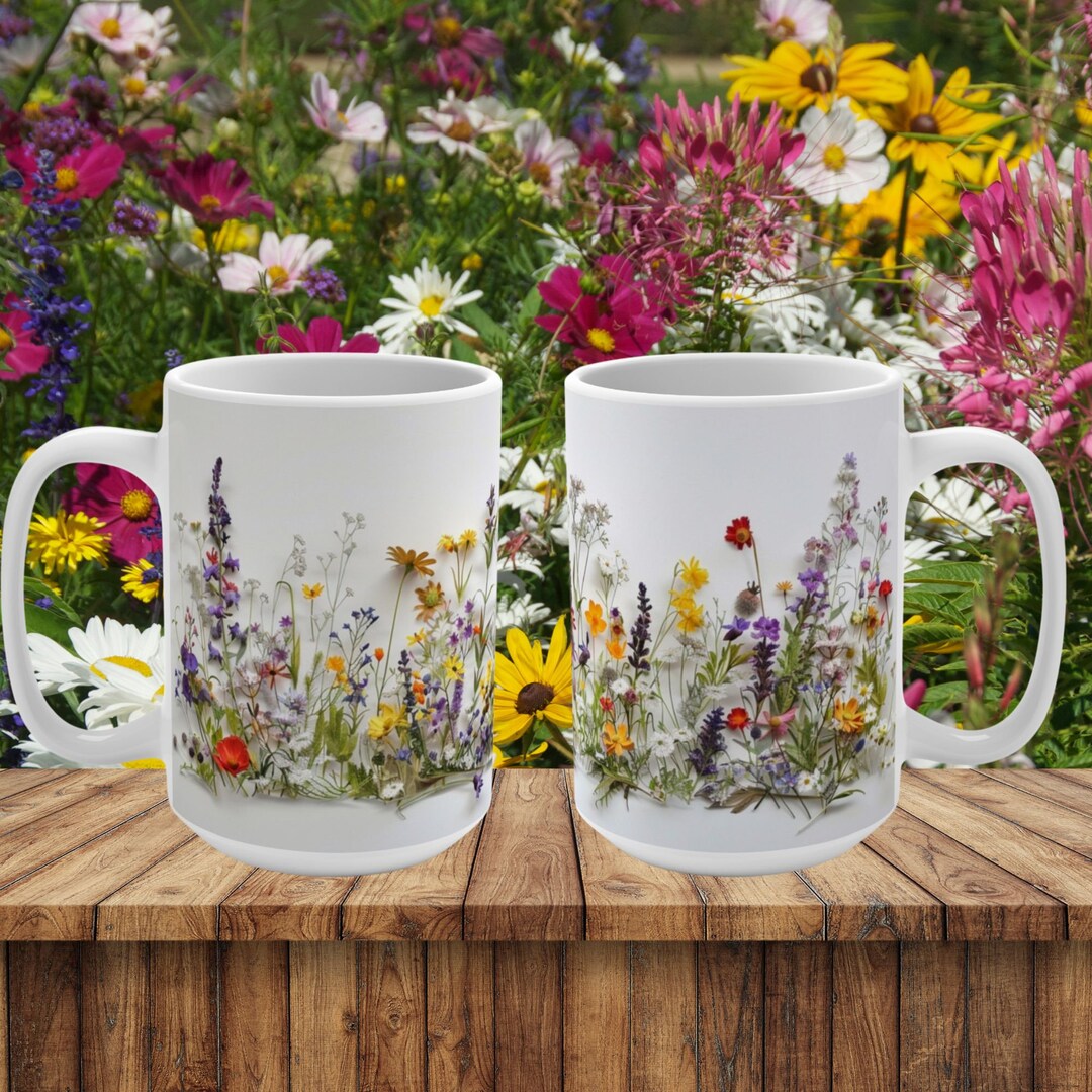 Boho Wildflowers Cottagecore Coffee Mug, Pressed Flowers Mug, Pastel ...